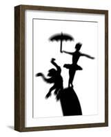 Silhouette of Ballerina Holding Umbrella with Performing Monkey-Winfred Evers-Framed Photographic Print