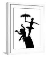 Silhouette of Ballerina Holding Umbrella with Performing Monkey-Winfred Evers-Framed Photographic Print