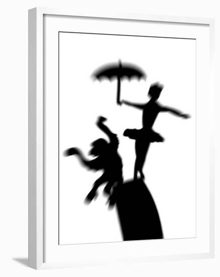 Silhouette of Ballerina Holding Umbrella with Performing Monkey-Winfred Evers-Framed Photographic Print