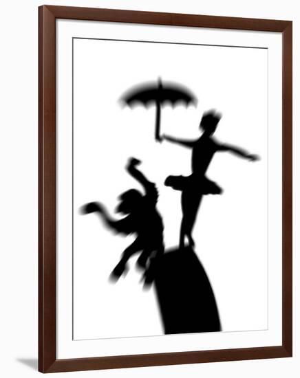 Silhouette of Ballerina Holding Umbrella with Performing Monkey-Winfred Evers-Framed Photographic Print