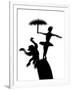 Silhouette of Ballerina Holding Umbrella with Performing Monkey-Winfred Evers-Framed Photographic Print