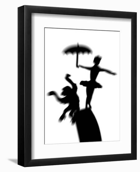 Silhouette of Ballerina Holding Umbrella with Performing Monkey-Winfred Evers-Framed Premium Photographic Print