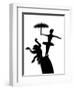 Silhouette of Ballerina Holding Umbrella with Performing Monkey-Winfred Evers-Framed Premium Photographic Print