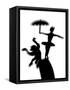 Silhouette of Ballerina Holding Umbrella with Performing Monkey-Winfred Evers-Framed Stretched Canvas