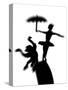 Silhouette of Ballerina Holding Umbrella with Performing Monkey-Winfred Evers-Stretched Canvas