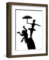 Silhouette of Ballerina Holding Umbrella with Performing Monkey-Winfred Evers-Framed Photographic Print