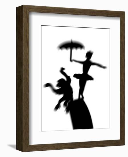 Silhouette of Ballerina Holding Umbrella with Performing Monkey-Winfred Evers-Framed Photographic Print