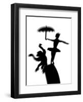 Silhouette of Ballerina Holding Umbrella with Performing Monkey-Winfred Evers-Framed Photographic Print