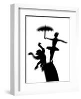 Silhouette of Ballerina Holding Umbrella with Performing Monkey-Winfred Evers-Framed Photographic Print