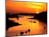 Silhouette of boats and buoys in a river, Aber Wrac'h, Abers Coast, Finistere, Brittany, France-null-Mounted Photographic Print