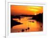 Silhouette of boats and buoys in a river, Aber Wrac'h, Abers Coast, Finistere, Brittany, France-null-Framed Photographic Print