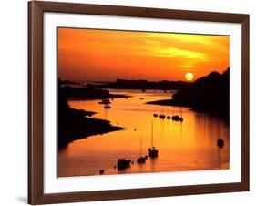 Silhouette of boats and buoys in a river, Aber Wrac'h, Abers Coast, Finistere, Brittany, France-null-Framed Photographic Print