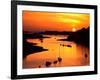 Silhouette of boats and buoys in a river, Aber Wrac'h, Abers Coast, Finistere, Brittany, France-null-Framed Photographic Print