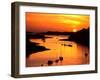 Silhouette of boats and buoys in a river, Aber Wrac'h, Abers Coast, Finistere, Brittany, France-null-Framed Photographic Print