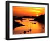 Silhouette of boats and buoys in a river, Aber Wrac'h, Abers Coast, Finistere, Brittany, France-null-Framed Photographic Print