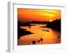 Silhouette of boats and buoys in a river, Aber Wrac'h, Abers Coast, Finistere, Brittany, France-null-Framed Photographic Print