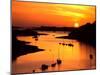 Silhouette of boats and buoys in a river, Aber Wrac'h, Abers Coast, Finistere, Brittany, France-null-Mounted Photographic Print