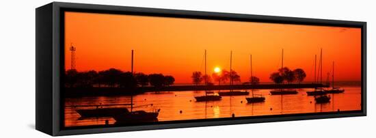 Silhouette of Boats in a Lake, Lake Michigan, Great Lakes, Michigan, USA-null-Framed Stretched Canvas