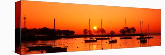 Silhouette of Boats in a Lake, Lake Michigan, Great Lakes, Michigan, USA-null-Stretched Canvas