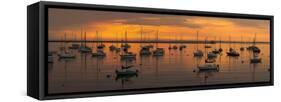 Silhouette of boats in Atlantic ocean at dusk, Rockland Harbor, Rockland, Knox County, Maine, USA-null-Framed Stretched Canvas