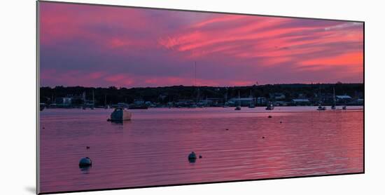 Silhouette of boats in Atlantic ocean at dusk, Rockland Harbor, Rockland, Knox County, Maine, USA-null-Mounted Photographic Print