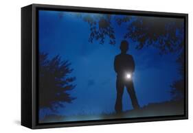 Silhouette of Boy Holding Flashlight-William P^ Gottlieb-Framed Stretched Canvas