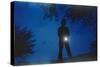 Silhouette of Boy Holding Flashlight-William P^ Gottlieb-Stretched Canvas