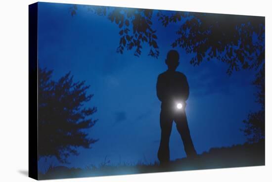 Silhouette of Boy Holding Flashlight-William P. Gottlieb-Stretched Canvas