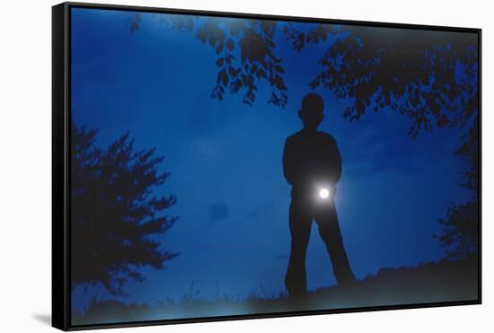 Silhouette of Boy Holding Flashlight-William P. Gottlieb-Framed Stretched Canvas
