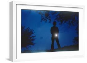 Silhouette of Boy Holding Flashlight-William P. Gottlieb-Framed Photographic Print