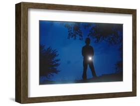 Silhouette of Boy Holding Flashlight-William P^ Gottlieb-Framed Photographic Print