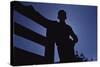 Silhouette of Boy Leaning Against Fence-William P. Gottlieb-Stretched Canvas