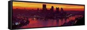 Silhouette of Buildings at Dawn, Three Rivers Stadium, Pittsburgh, Allegheny County-null-Framed Stretched Canvas