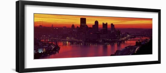 Silhouette of Buildings at Dawn, Three Rivers Stadium, Pittsburgh, Allegheny County-null-Framed Photographic Print