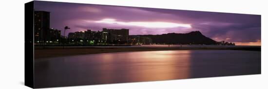 Silhouette of Buildings on the Beach, Diamond Head, Waikiki Beach, Oahu, Hawaii, USA-null-Stretched Canvas