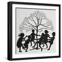 Silhouette Of Children Dancing Around a Tree-Arthur Rackham-Framed Giclee Print