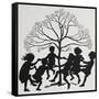 Silhouette Of Children Dancing Around a Tree-Arthur Rackham-Framed Stretched Canvas