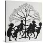 Silhouette Of Children Dancing Around a Tree-Arthur Rackham-Stretched Canvas