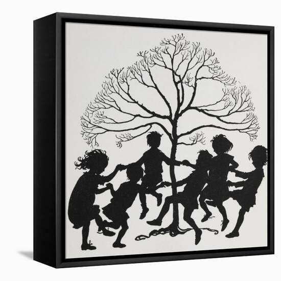 Silhouette Of Children Dancing Around a Tree-Arthur Rackham-Framed Stretched Canvas