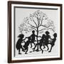 Silhouette Of Children Dancing Around a Tree-Arthur Rackham-Framed Giclee Print