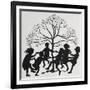 Silhouette Of Children Dancing Around a Tree-Arthur Rackham-Framed Giclee Print