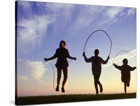 Silhouette of Children Jumping Rope Outdoors-Mitch Diamond-Stretched Canvas