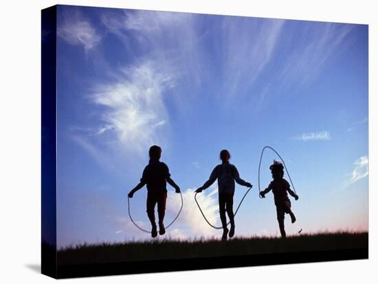 Silhouette of Children Playing Outdoors-Mitch Diamond-Stretched Canvas