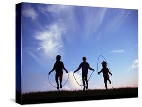 Silhouette of Children Playing Outdoors-Mitch Diamond-Stretched Canvas