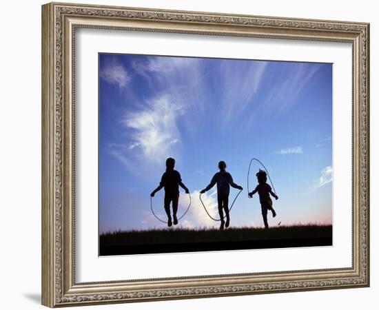 Silhouette of Children Playing Outdoors-Mitch Diamond-Framed Photographic Print