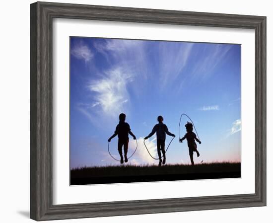 Silhouette of Children Playing Outdoors-Mitch Diamond-Framed Photographic Print