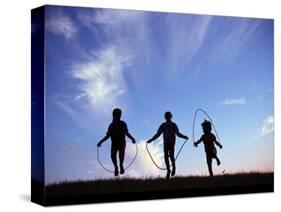 Silhouette of Children Playing Outdoors-Mitch Diamond-Stretched Canvas