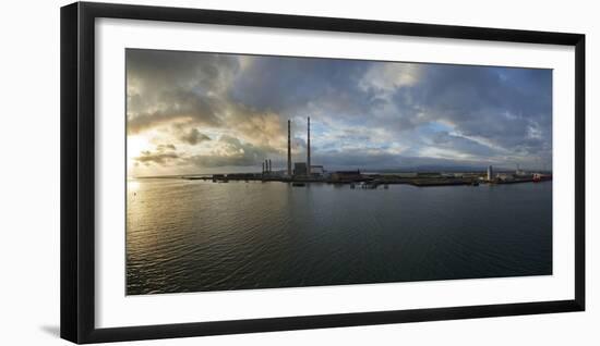 Silhouette of Chimneys of the Poolbeg Generating Station at Dawn, River Liffey, Dublin Bay-null-Framed Photographic Print
