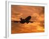 Silhouette of Commercial Airplane at Sunset-Mitch Diamond-Framed Photographic Print