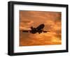 Silhouette of Commercial Airplane at Sunset-Mitch Diamond-Framed Photographic Print